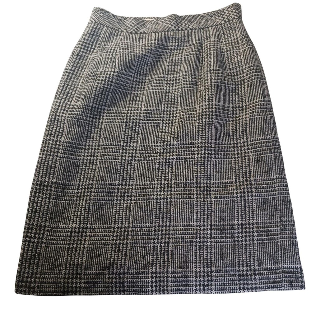 Talbots Wool Bl Skirt 8P Knee Length Glen Plaid Houndstooth‎ Lined VTG Academia